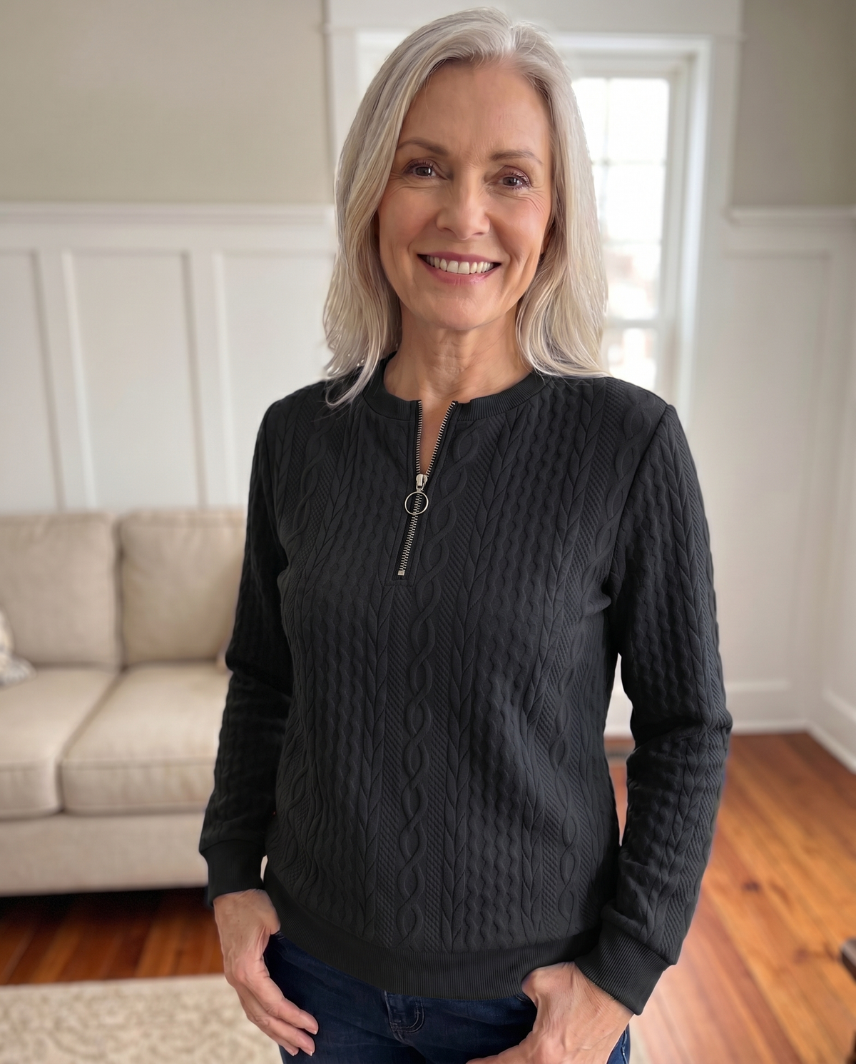 Women's Textured Quarter-Zip Sweatshirt
