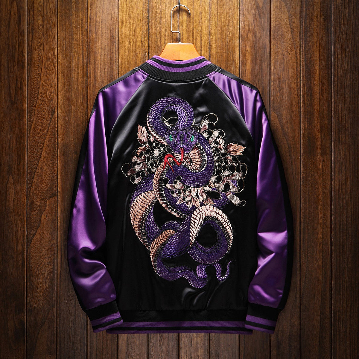 Violet Viper Embroidered Souvenir Jacket in Purple
