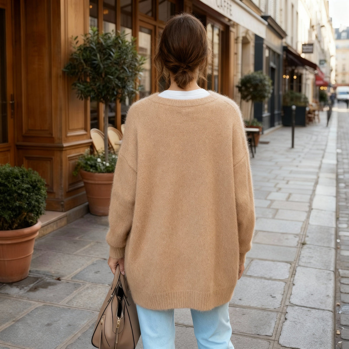 Cardigan Sweater Womens Long Acrylic Knit Crew Neck Button Pockets