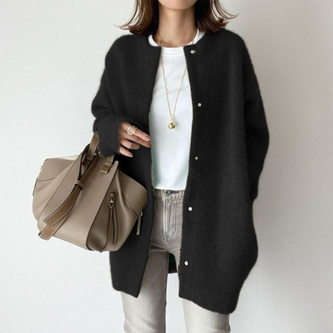 Cardigan Sweater Womens Long Acrylic Knit Crew Neck Button Pockets