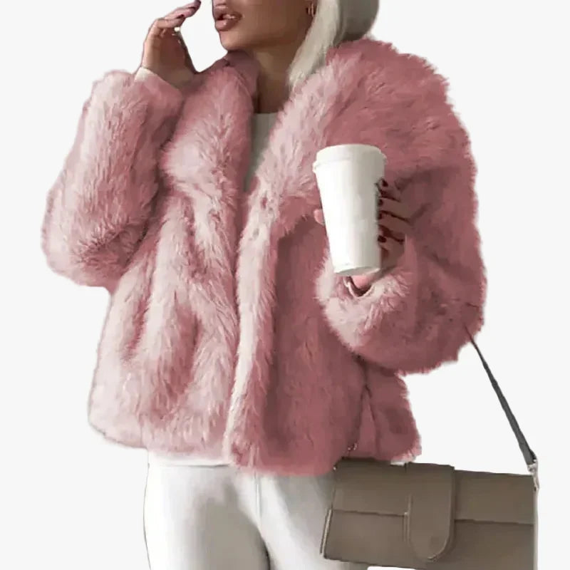 Faux Fur Coat Womens Long Pile Shawl Collar Open Front Short