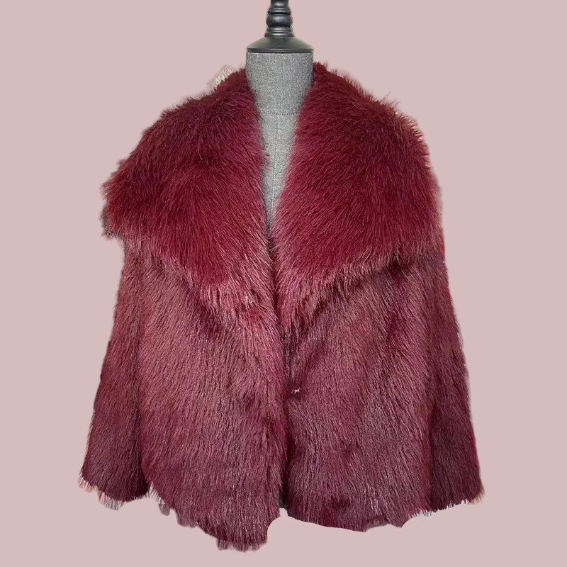 Faux Fur Coat Womens Long Pile Shawl Collar Open Front Short