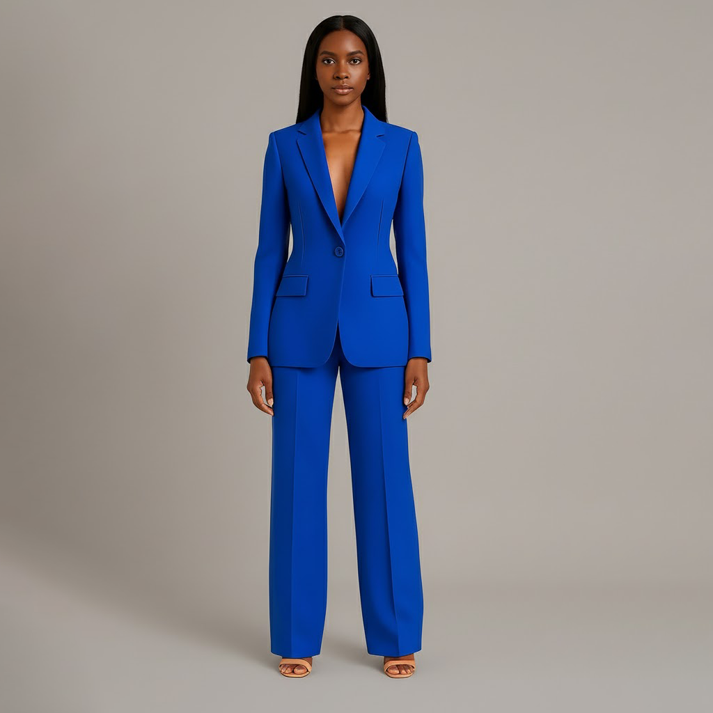 Pant Suit Womens Two Piece Set Notch Lapel Blazer Wide Leg Trouser