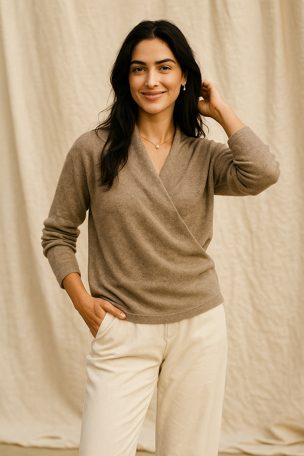 Knit Sweater Womens Wrap Front Crossover V Neck Ribbed Cuff Hem