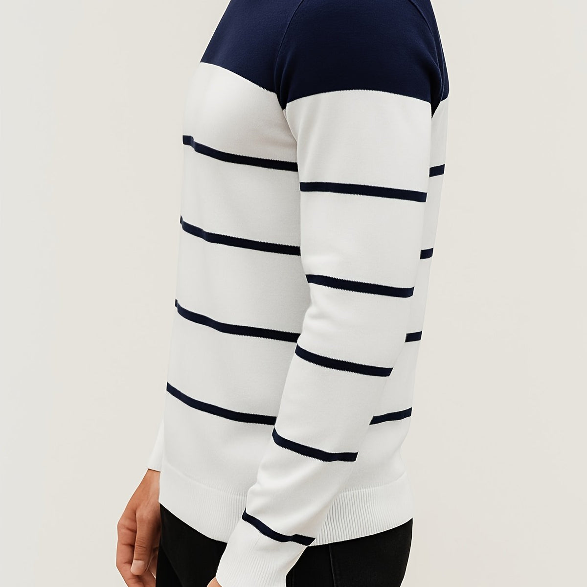 Knit Sweater Mens Striped Crew Neck Pullover Soft Classic Winter