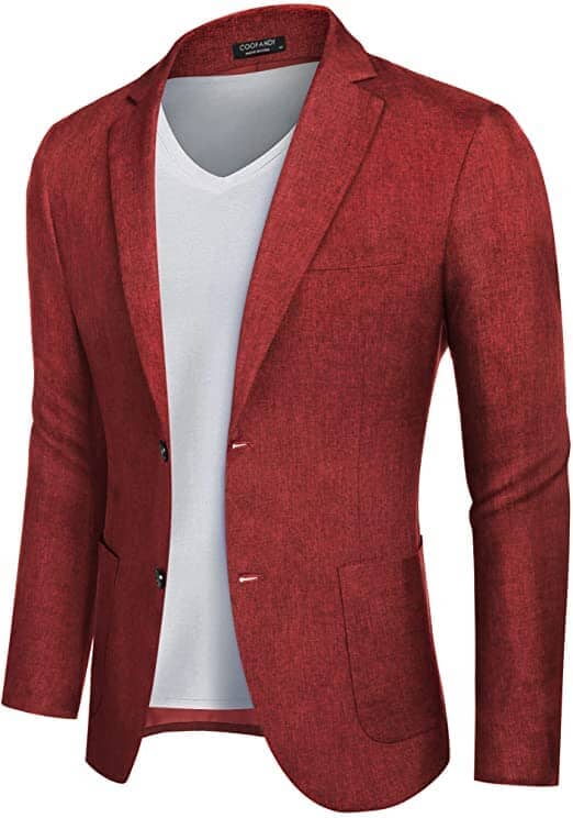 Men's Lightweight Linen-Look Two-Button Blazer in Wine Red