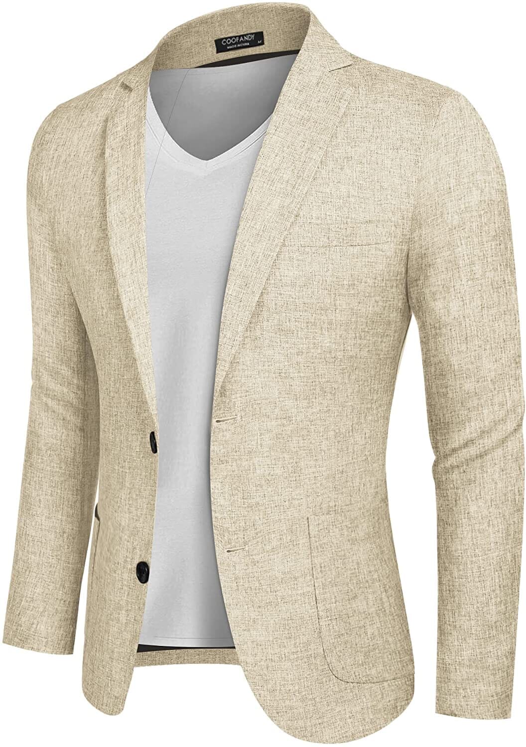 Men's Lightweight Linen-Look Two-Button Blazer in Khaki