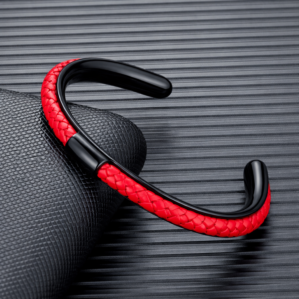 Cuff Bracelet Mens Braided Leather Stainless Steel