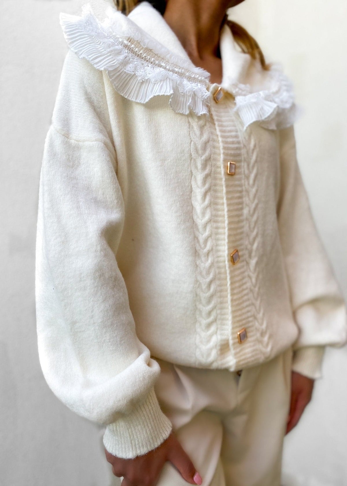 Shawl Collar Pearl Button Cardigan