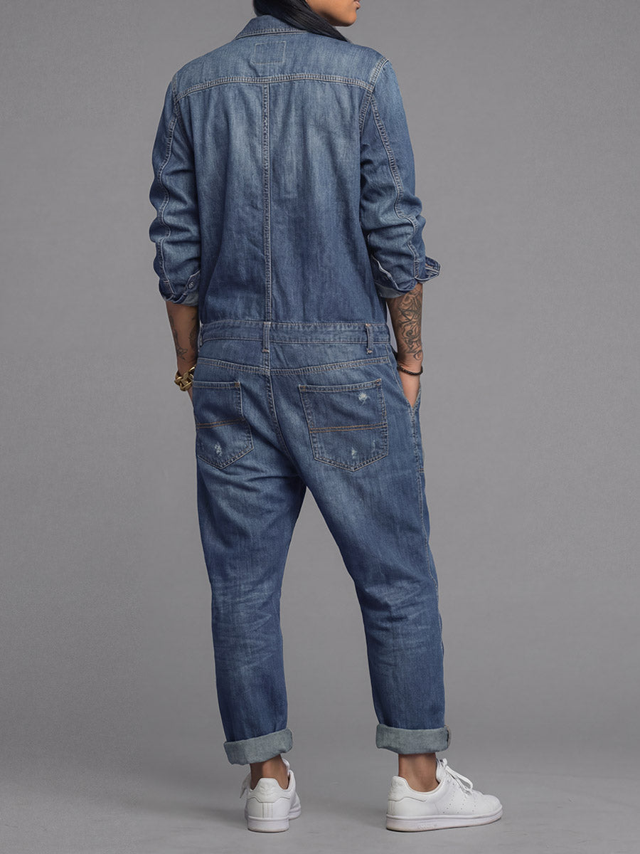 Women's Relaxed Denim Coverall Jumpsuit