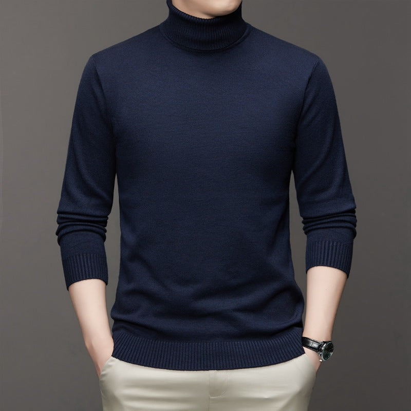 Turtleneck Sweater Mens Fine Gauge Knit Ribbed Neck Hem Pullover