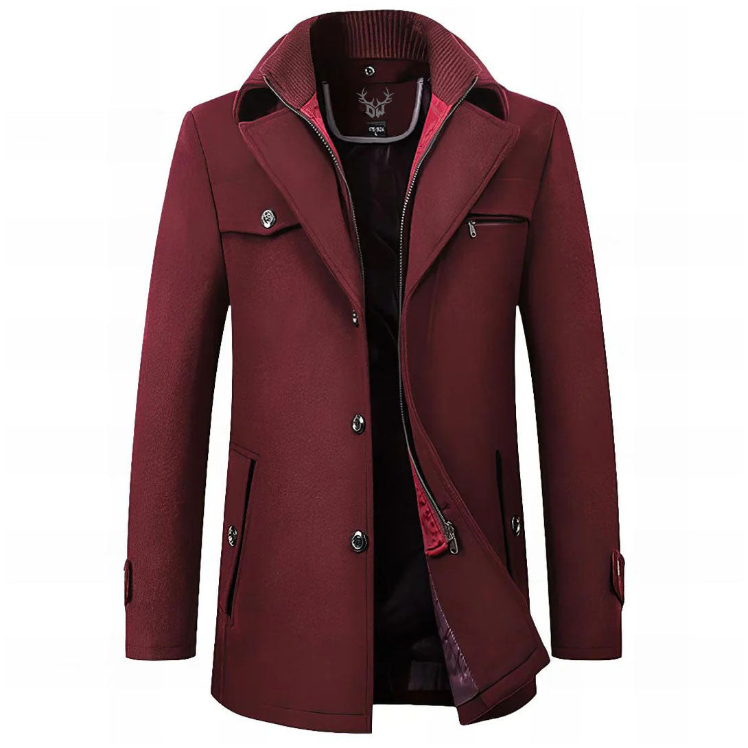 Men's Wool-Blend All-Season Coat in Burgundy
