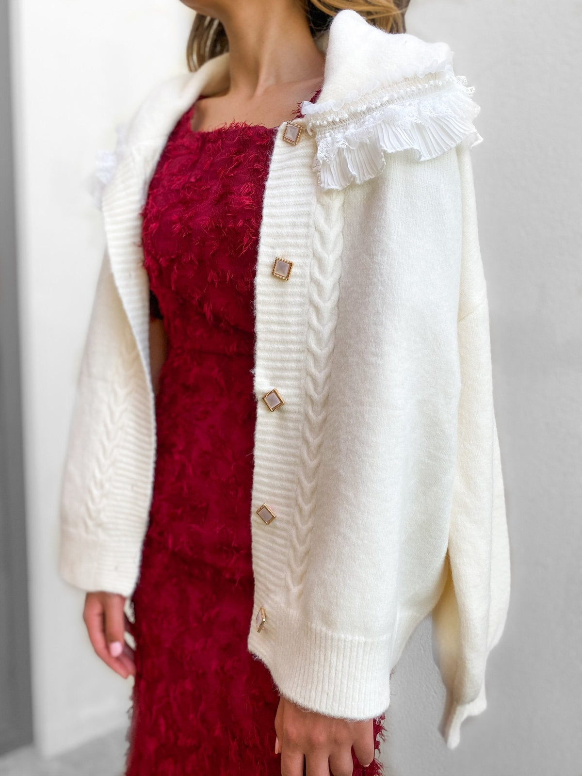 Shawl Collar Pearl Button Cardigan