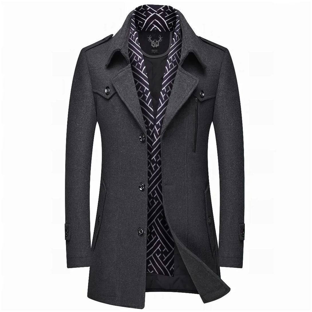 Men's Wool-Blend Tailored Overcoat in Charcoal Gray