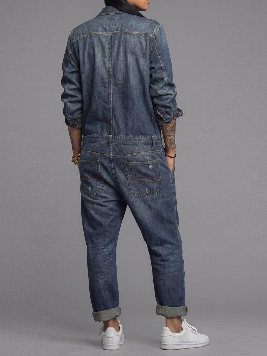 Women's Relaxed Denim Coverall Jumpsuit