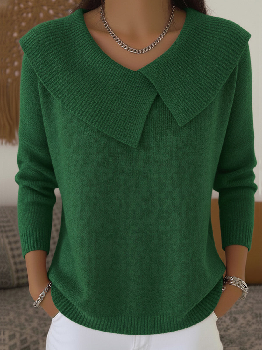 Women's Pleated Collar Soft Knit Sweater in Green