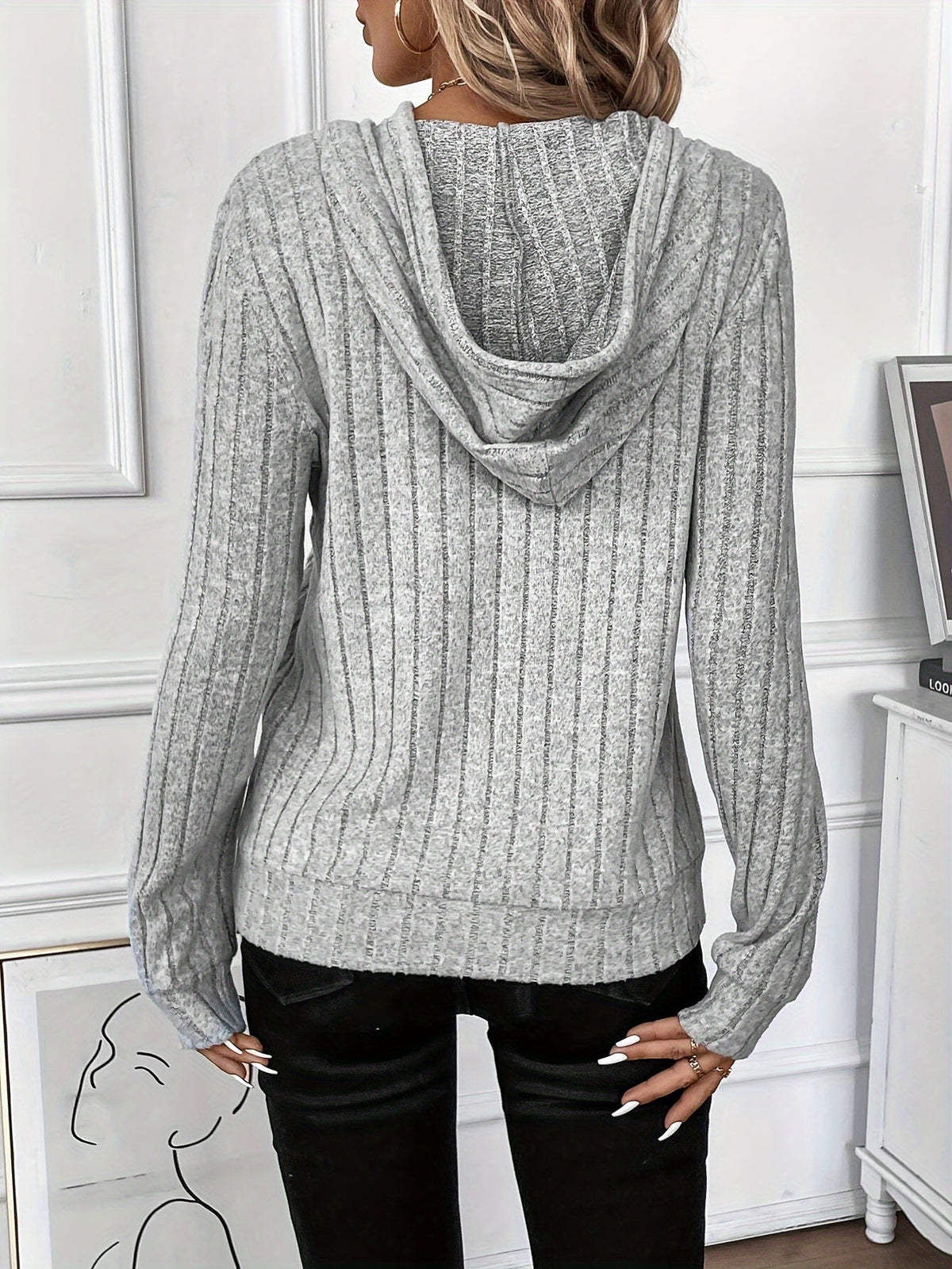 Hoodie Womens Textured Knit Pullover Soft Cozy Relaxed Everyday