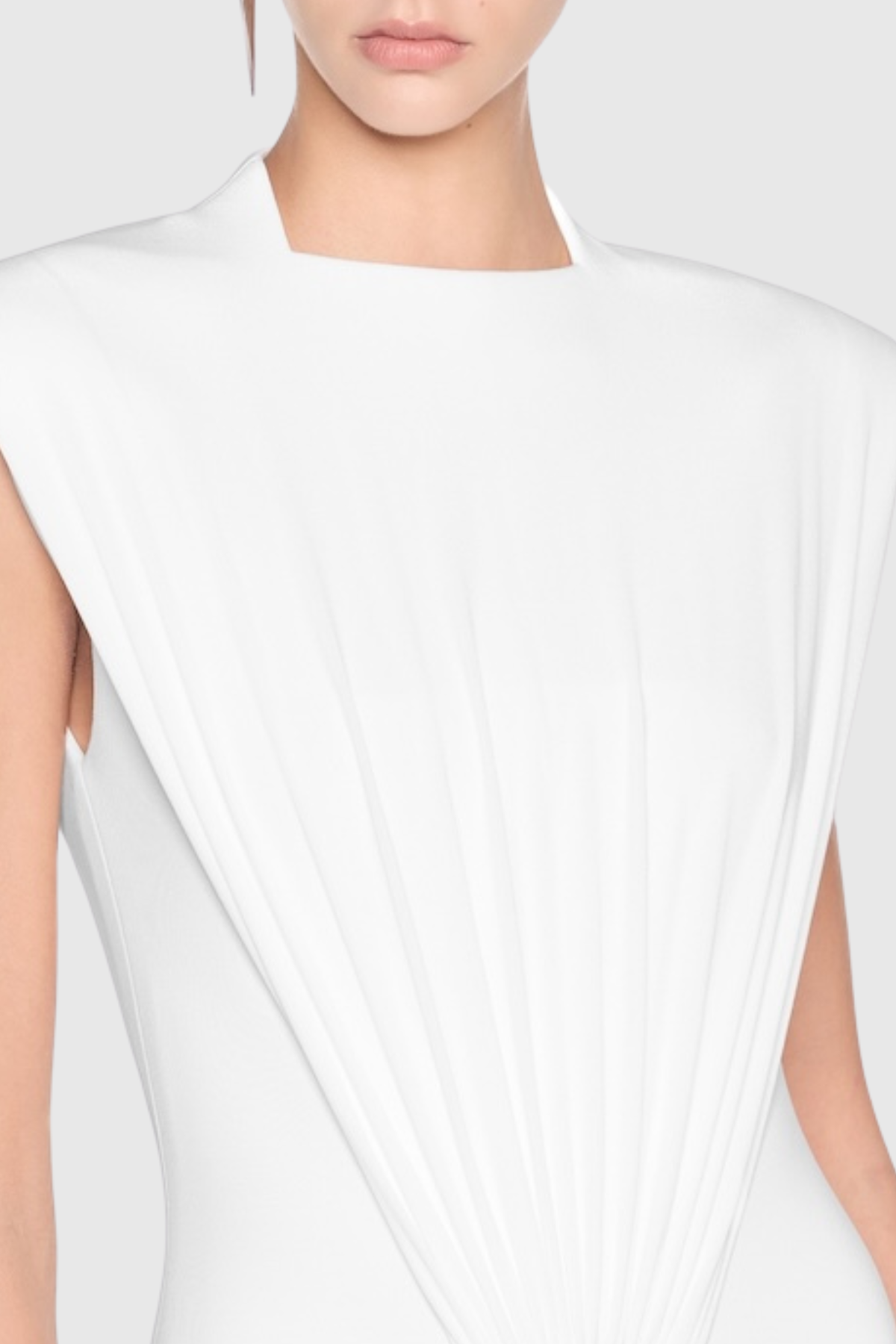Ruched Metallic Sleeveless Maxi Dress, White