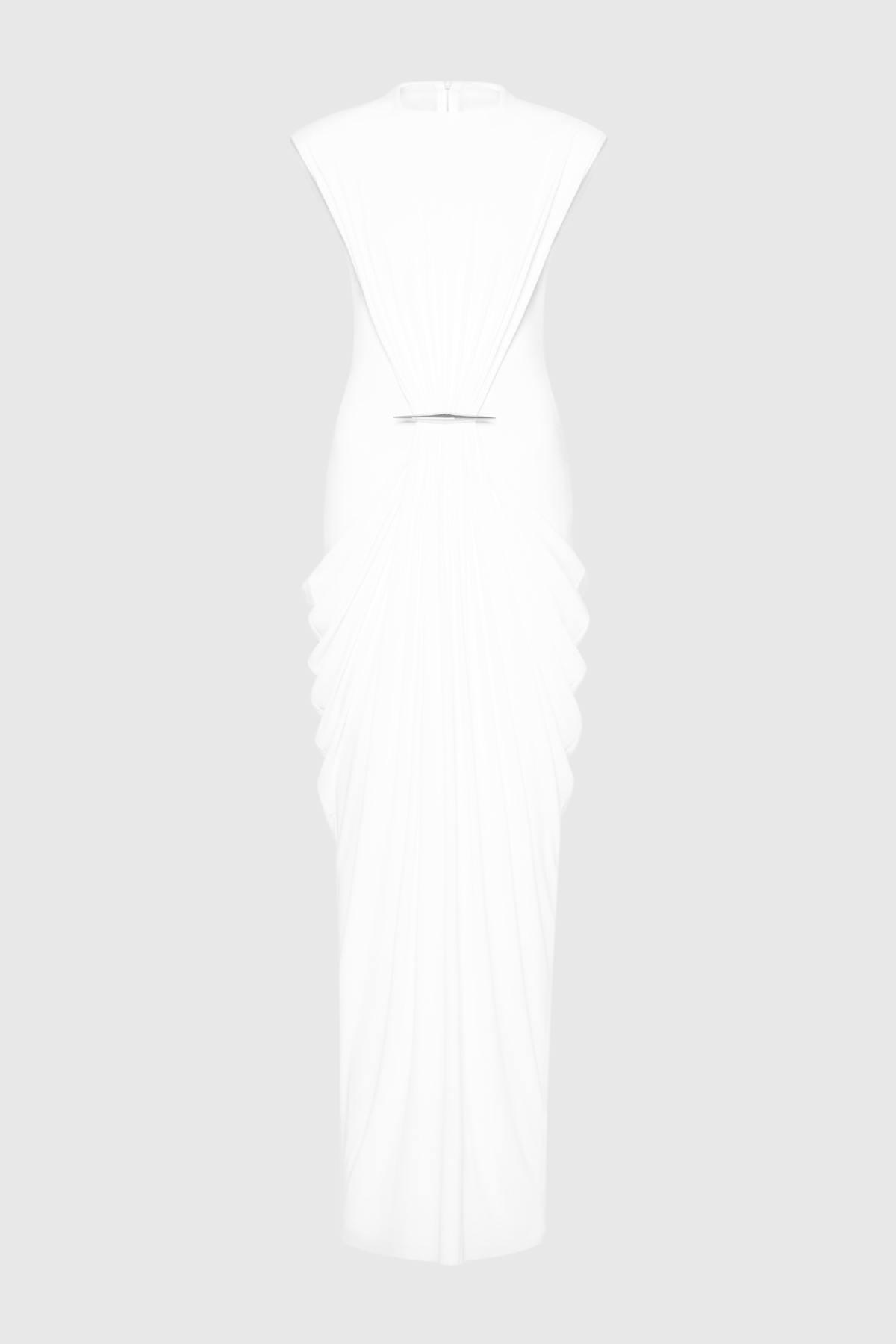 Ruched Metallic Sleeveless Maxi Dress, White