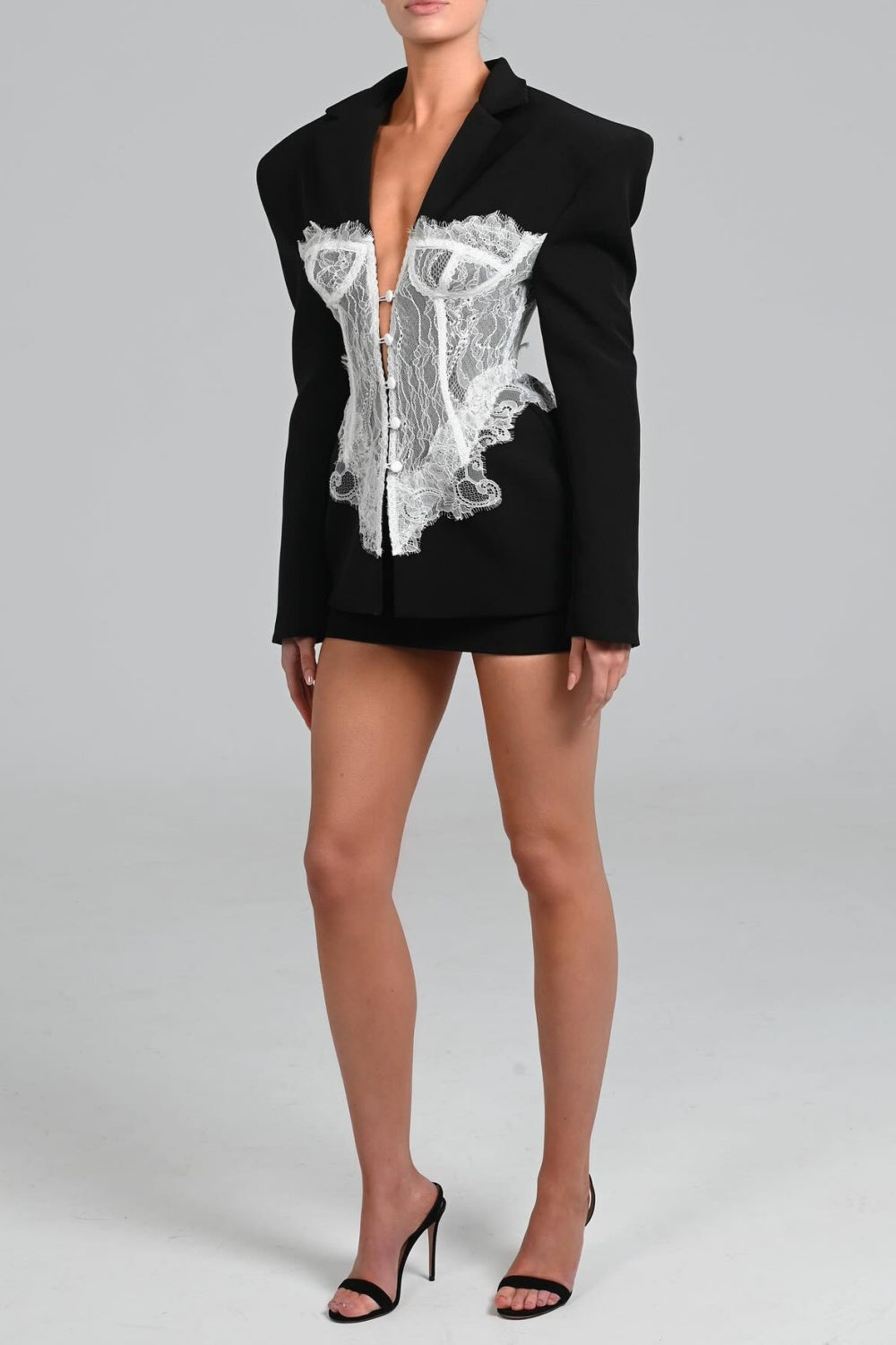 Lace Corset Blazer Dress, Black