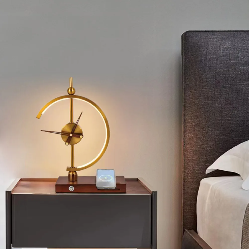 Clock Table Lamp with Wireless Charging