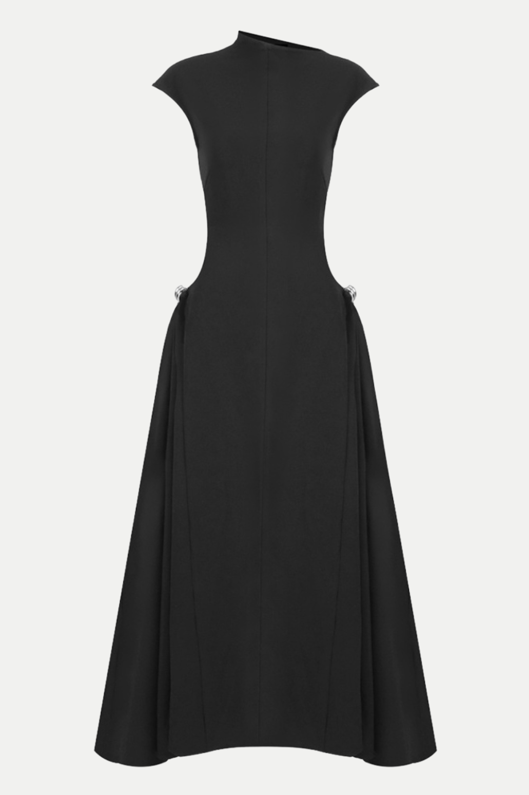 Draped Flared Midi Dress, Black