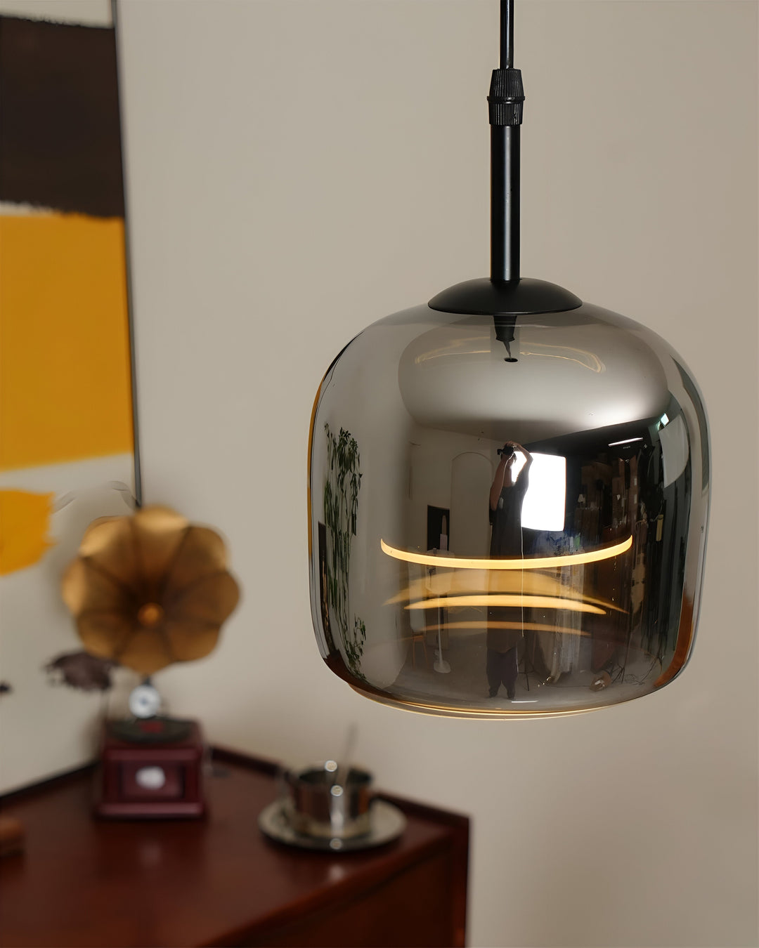 Black Gray Glass Pendant Light - Indoor Hanging Lamp