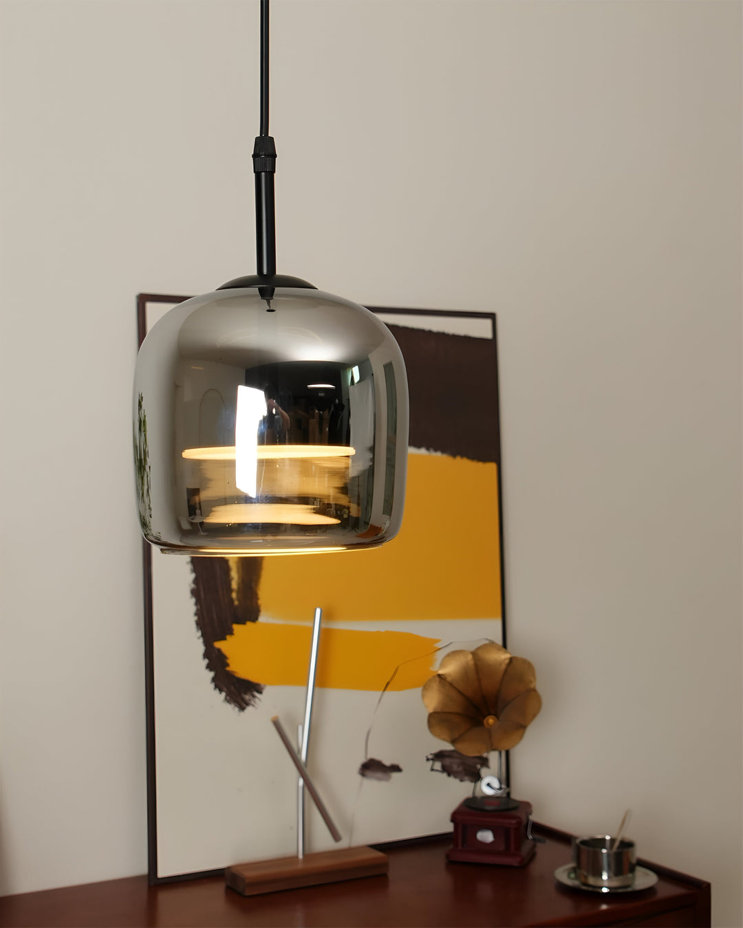 Black Gray Glass Pendant Light - Indoor Hanging Lamp