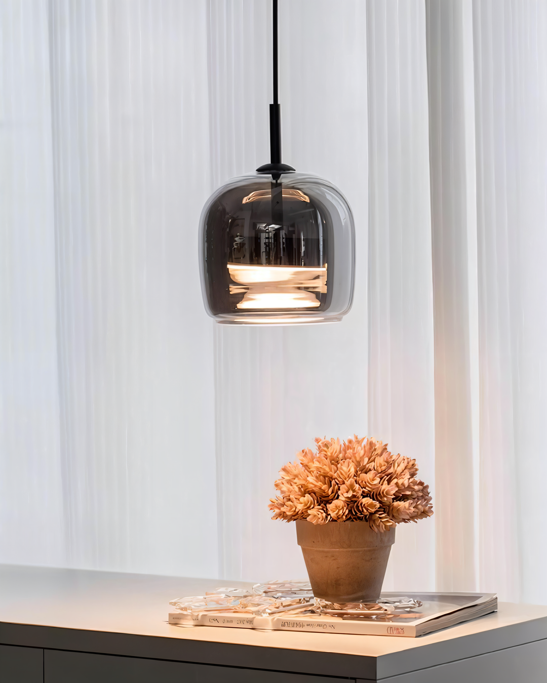 Black Gray Glass Pendant Light - Indoor Hanging Lamp