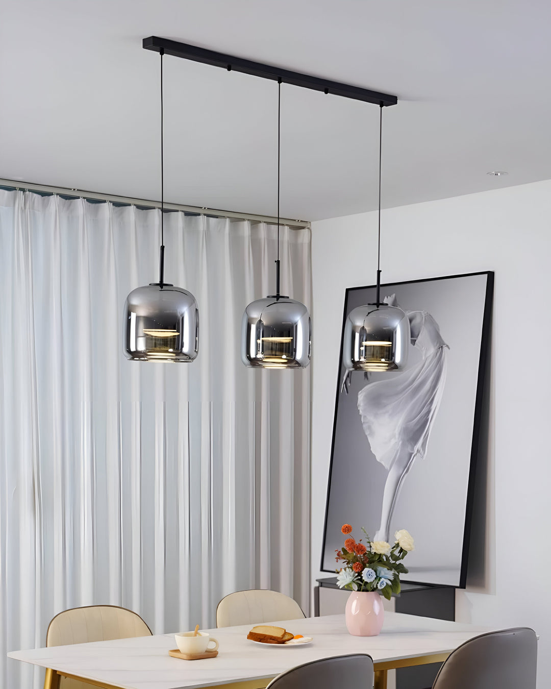 Black Gray Glass Pendant Light - Indoor Hanging Lamp