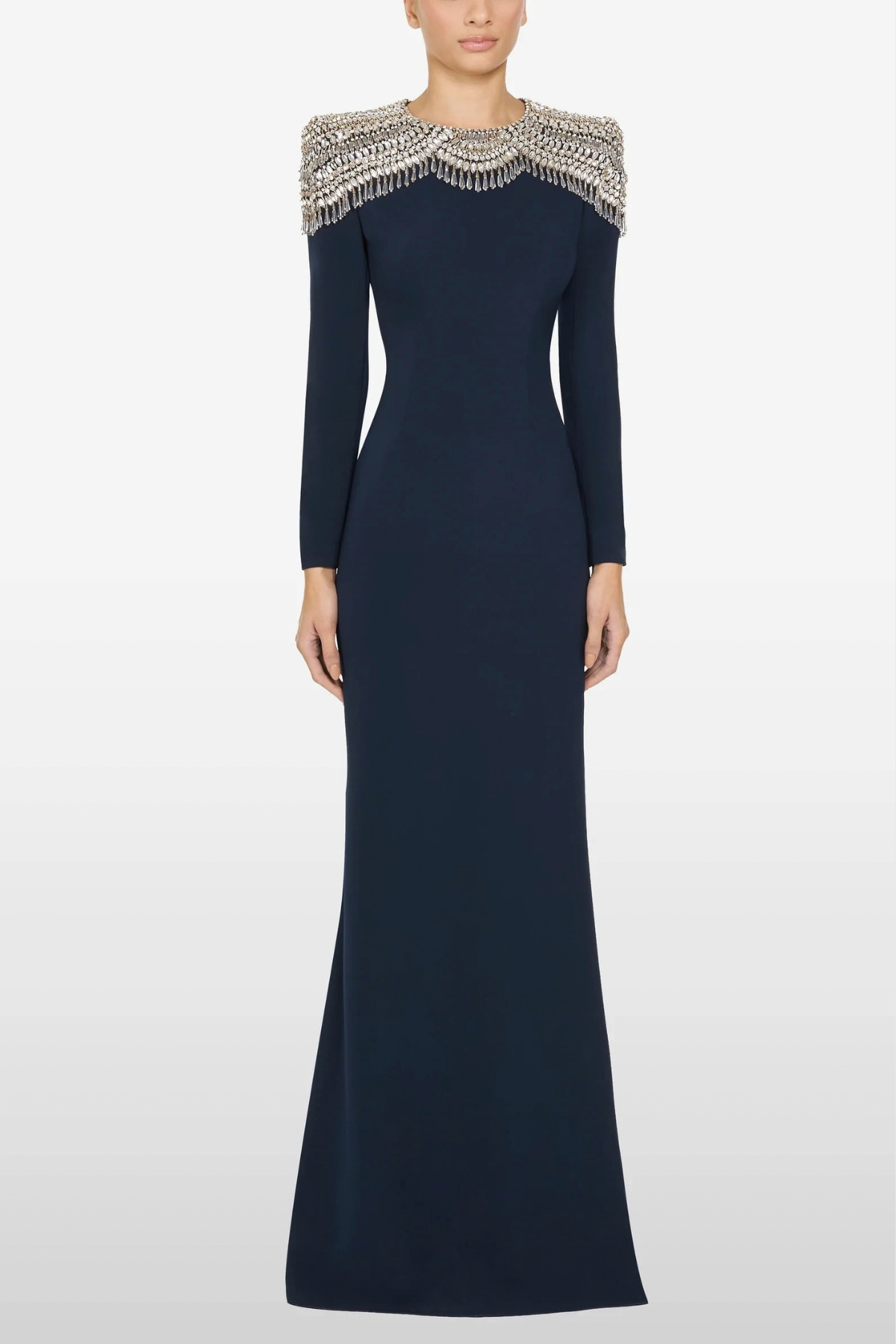 Crystal Embellished Long Sleeve Maxi Dress, Navy