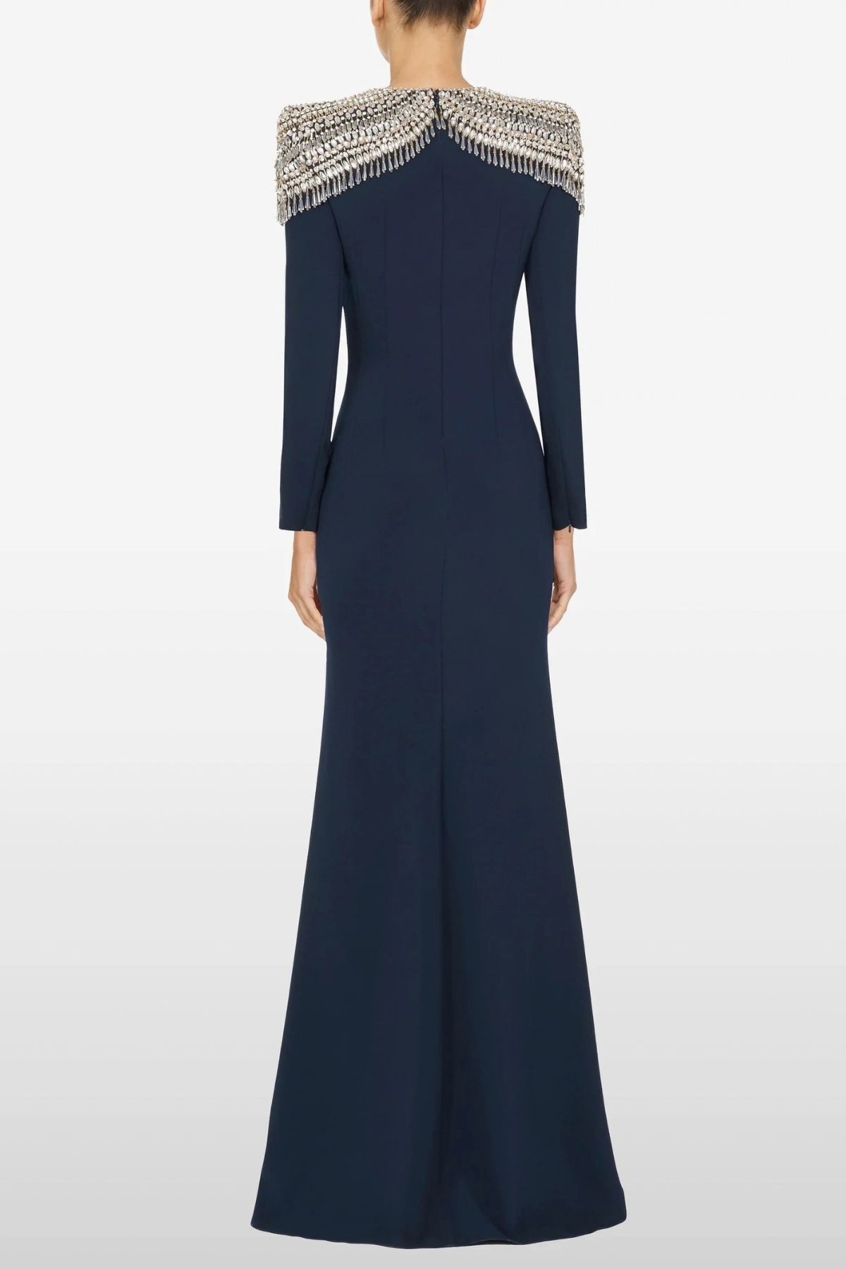 Crystal Embellished Long Sleeve Maxi Dress, Navy