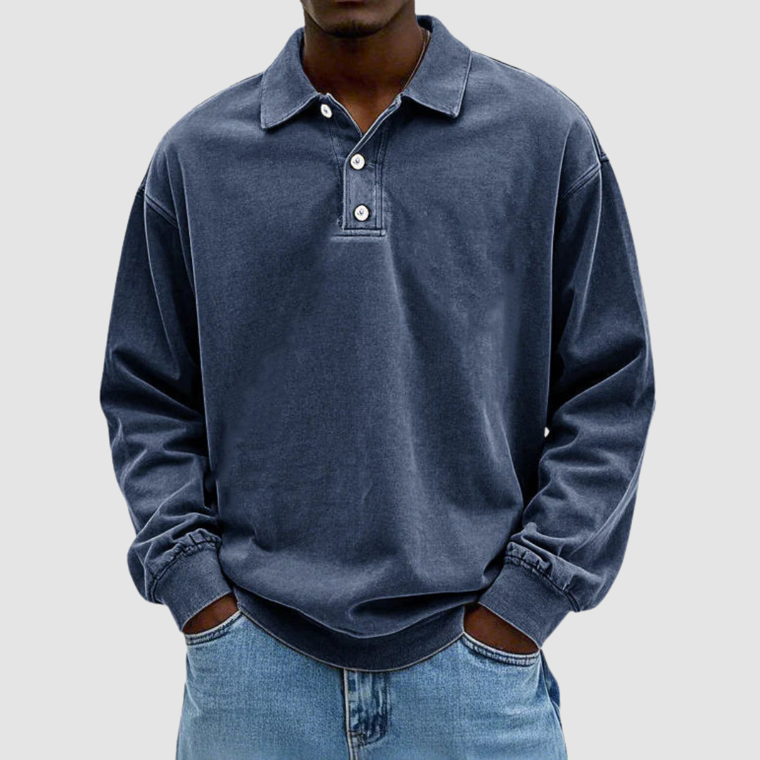 Men's Classic Cotton Long Sleeve Shirt in Navy Blue