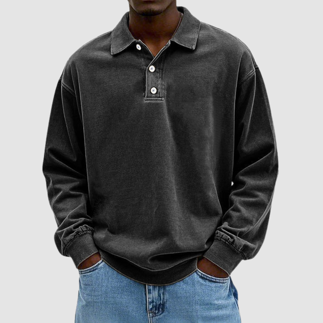 Men's Classic Cotton Long Sleeve Shirt in Black