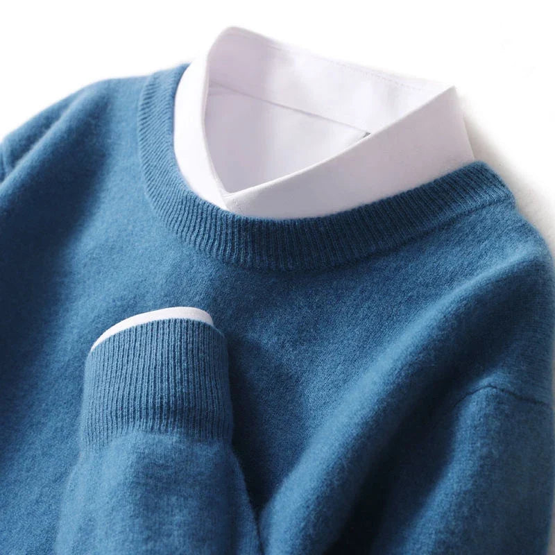 Ribbed Trim Cashmere Blend Knit Sweater for Men