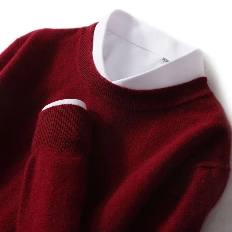 Ribbed Trim Cashmere Blend Knit Sweater for Men