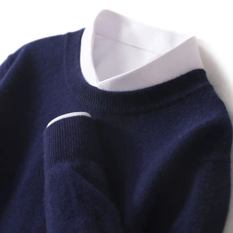 Ribbed Trim Cashmere Blend Knit Sweater for Men