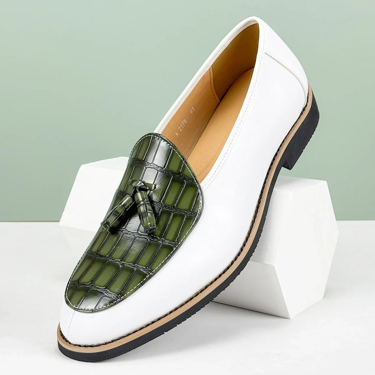 Croc Embossed Leather Tassel Loafers for Men