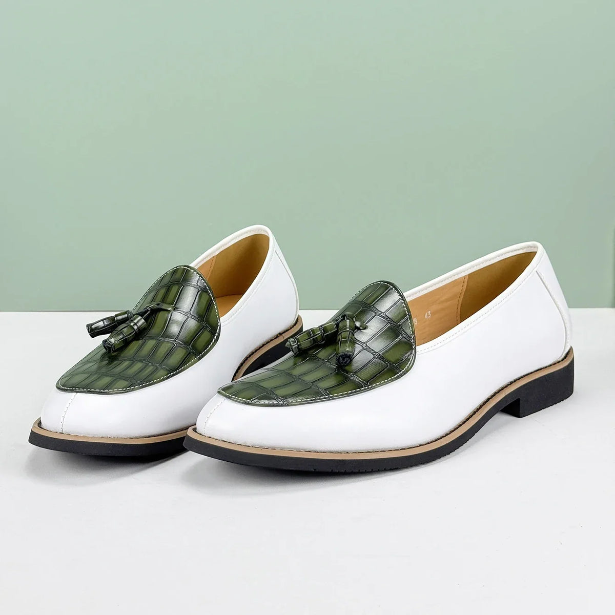 Croc Embossed Leather Tassel Loafers for Men
