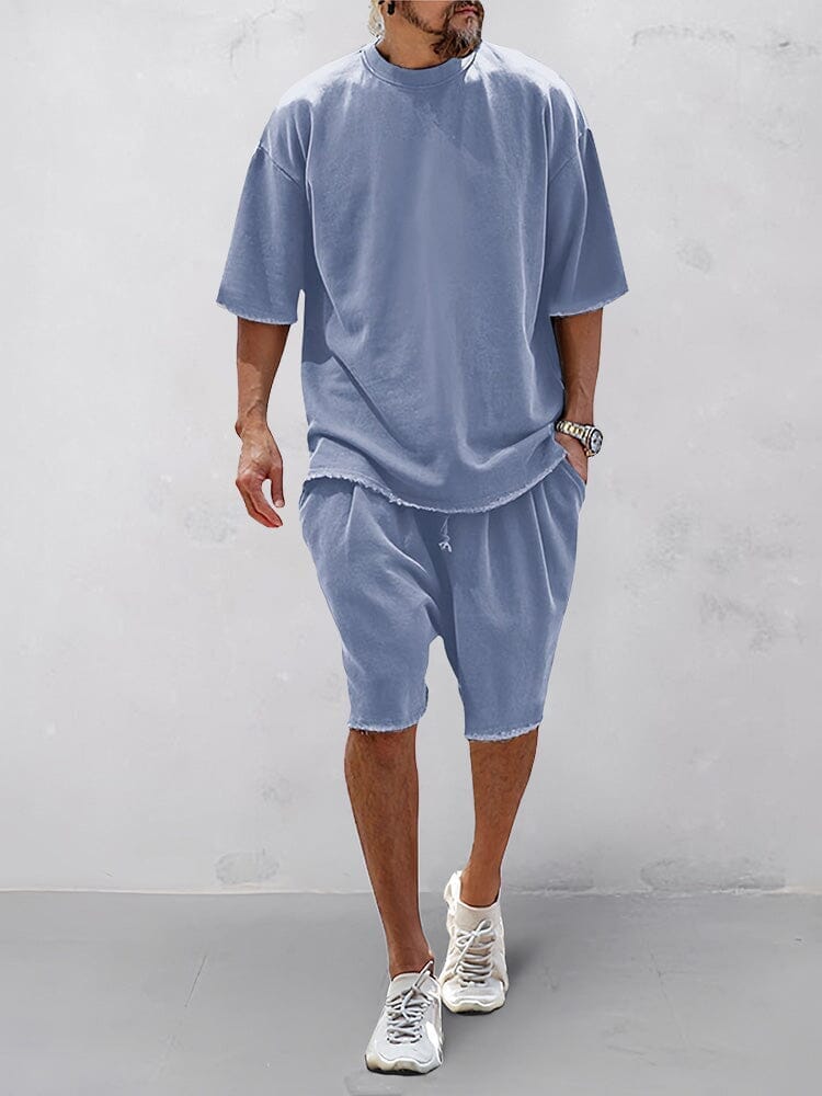 Men's Cotton Loose-Fit Tee & Shorts Set in Clear Blue