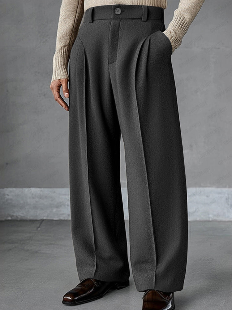 Men's Pleated Wide-Leg Trousers in Gray