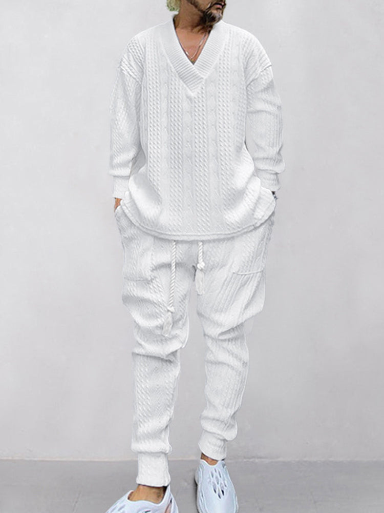 Men's Cable Jacquard V-Neck Lounge Set