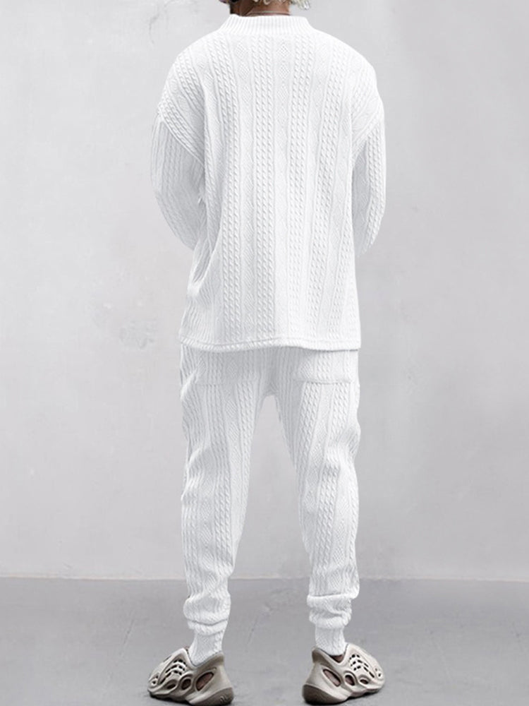 Men's Cable Jacquard V-Neck Lounge Set