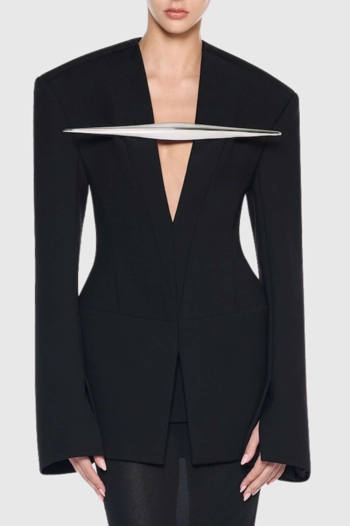 Metal Embellished Blazer & Maxi Skirt Set, Black