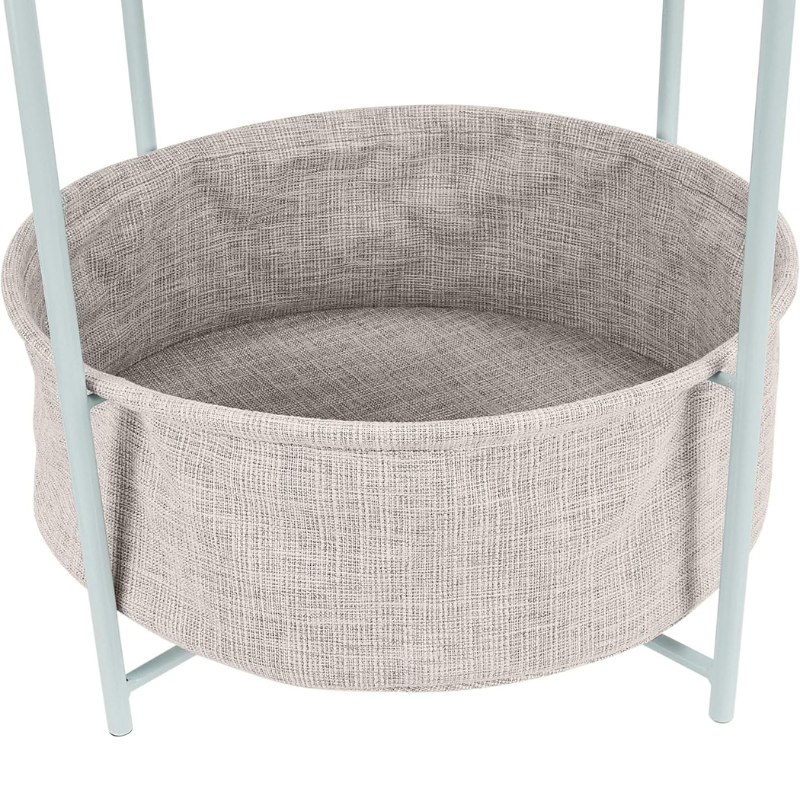 Stylish Round Storage End Table with Cloth Basket – Mint Green & Heather Gray, 18" x 18" x 19"