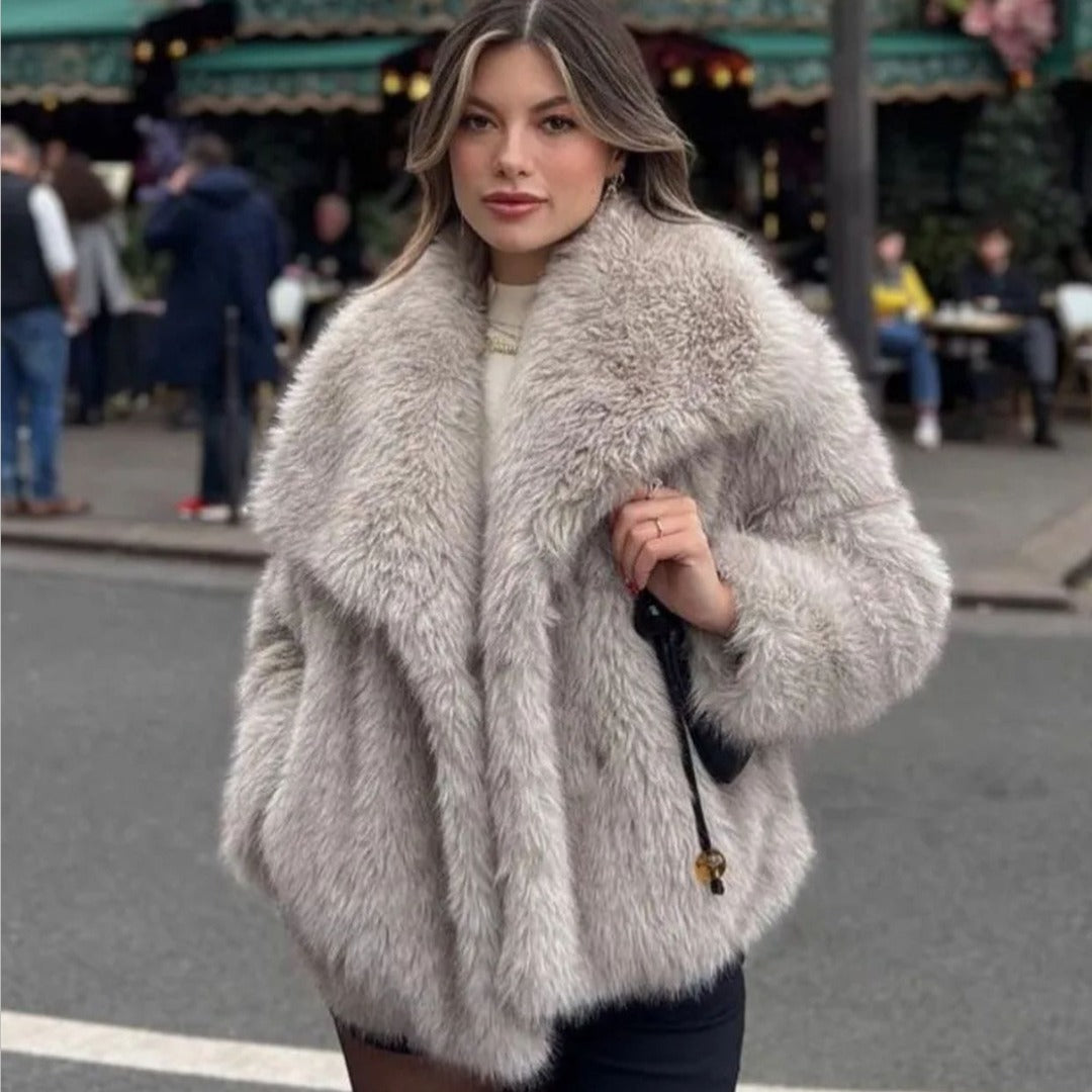 Faux Fur Coat Womens Long Pile Shawl Collar Open Front Short