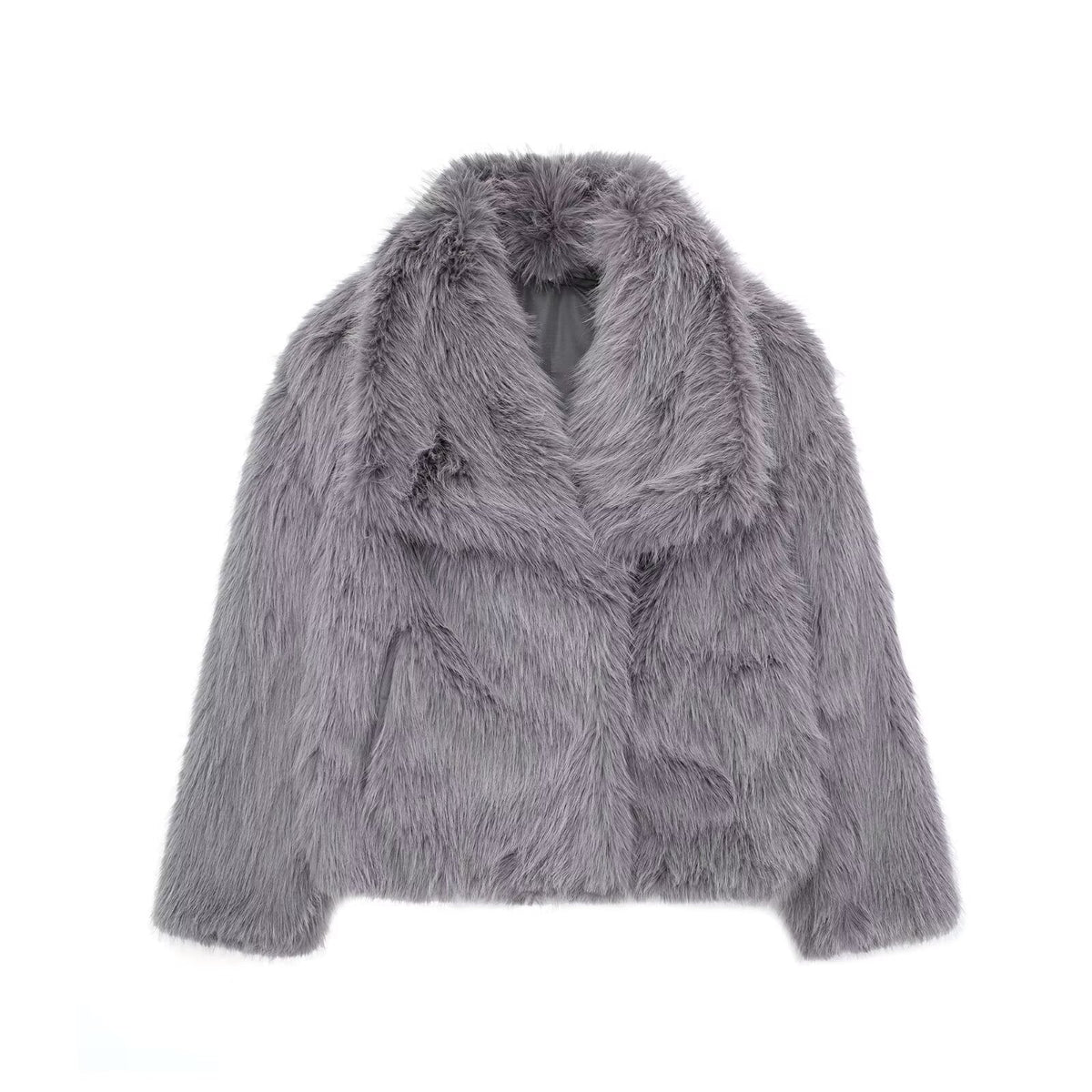 Faux Fur Coat Womens Long Pile Shawl Collar Open Front Short