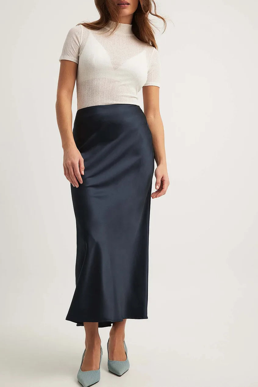 Women's High Waist Bias Cut Satin Midi Skirt