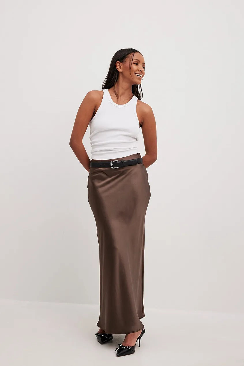 Women's High Waist Bias Cut Satin Midi Skirt