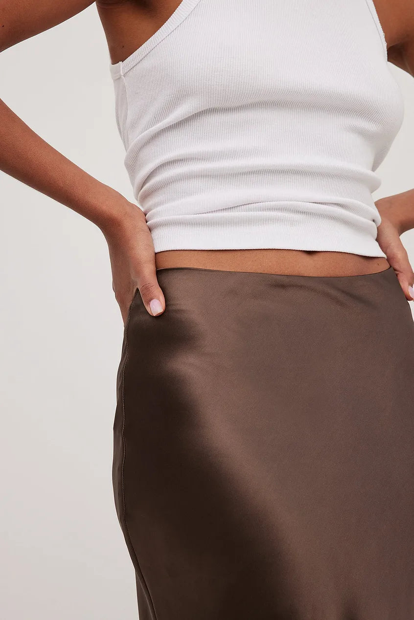Women's High Waist Bias Cut Satin Midi Skirt